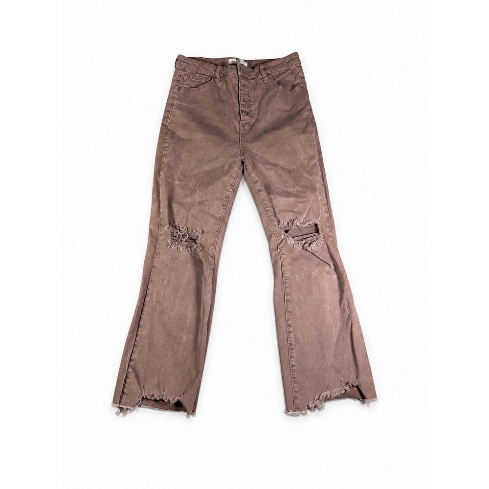 risen bootcut crop jeans mauve distressed raw hem 13/31